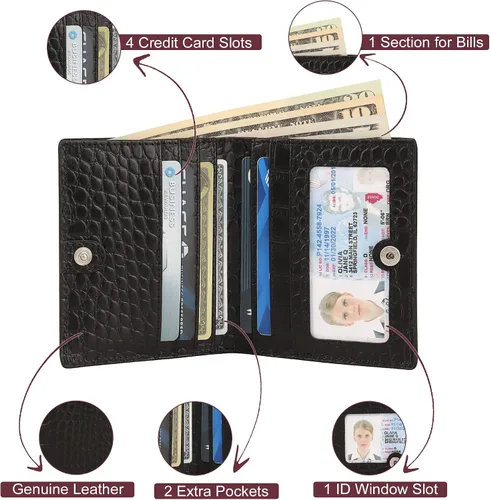 Vista 4 de Mini monedero de bolsillo compacto de cuero para mujer con seguridad RFID - NEGRO, Negro -, Minimalista