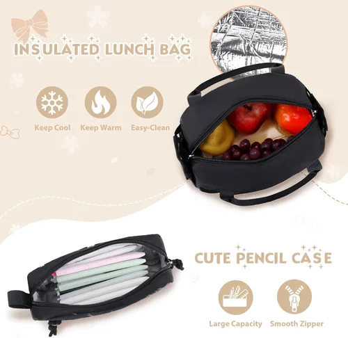 Vista 8 de 4PCS Girls Backpack Pin Display Ita Bag with Lunch Box B-negro Bloom