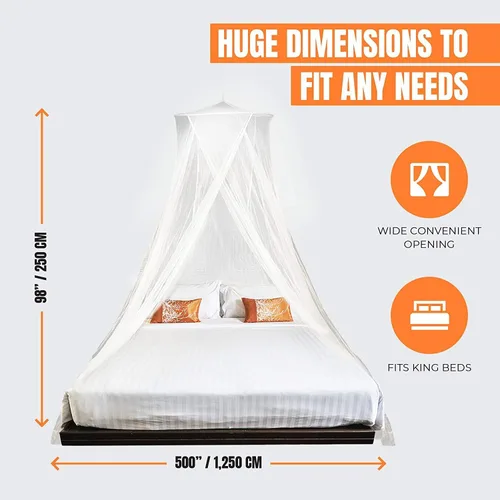 Vista 4 de MEKKAPRO Mosquitera extragrande King, hecha para King Queen y Twin, mosquitera para cama Cortinas de dosel de cama, mosquitera blanca