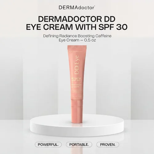 Vista 8 de DERMAdoctor Crema de ojos con cafeína para ojeras, iluminador antienvejecimiento, crema hidratante debajo de los ojos con SPF 30 para hinchazón