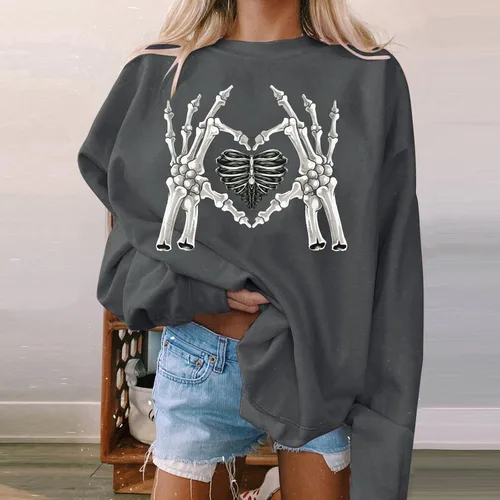 Vista 2 de UODSVP Disfraz de Halloween para mujer casual con estampado de moda manga larga cuello redondo sin botones