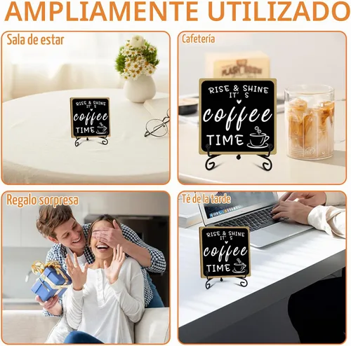 Vista 7 de Letrero de madera para barra de café, decoración para barra de café, decoraciones para barra de café en blanco y negro con soporte de hierro