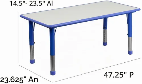 Vista 4 de Flash Furniture Emmy - Juego de mesa rectangular de plástico azul ajustable con 4 sillas, 23.625 pulgadas de ancho x 47.25 pulgadas de largo