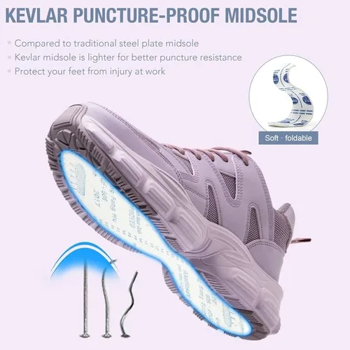 Vista 3 de MENGYUXIN Zapatos de seguridad para mujer, botas de seguridad de trabajo con punta de acero, zapatillas de trabajo transpirables, zapatos de trabajo