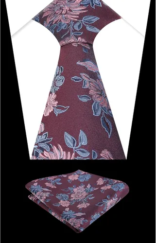Vista 112 de Alizeal Mens 3.15inches Leaf Flower Pattern Tie with Floral Pocket Square Set