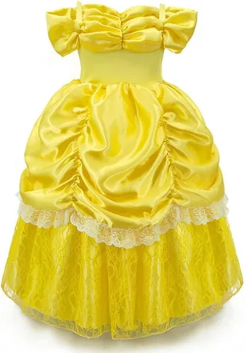 Vista 45 de FMYFWY Disfraz de princesa de Bella para niñas, disfraz de belleza y bestia, Halloween, Navidad, boda, cumpleaños (accesorios)