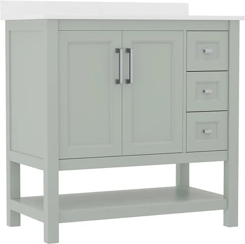 Vista 14 de Flash Furniture Vega - Tocador de baño con lavabo de 36 pulgadas, armario de almacenamiento con puertas de cierre suave, estante abierto y 3