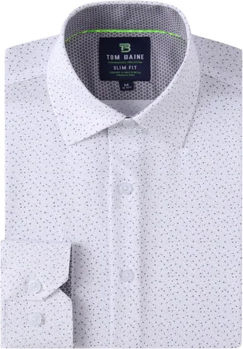 Vista 19 de Tom Baine Camisa de hombre ajustada de manga larga de alto rendimiento geométrica casual con botones