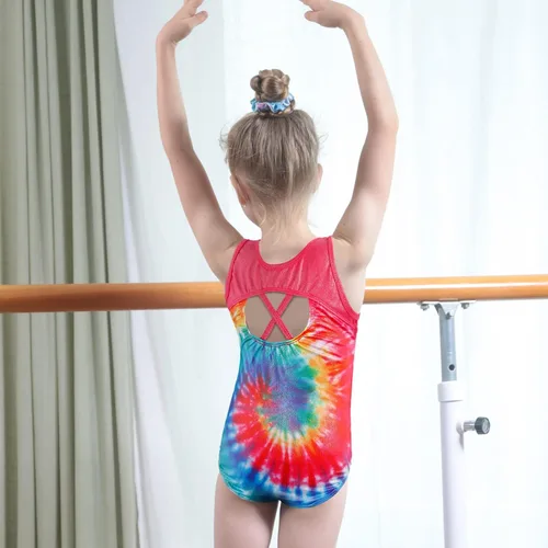 Vista 3 de TFJH E Leotardos para gimnasia y niñas ropa de práctica con pantalones cortos de coletero