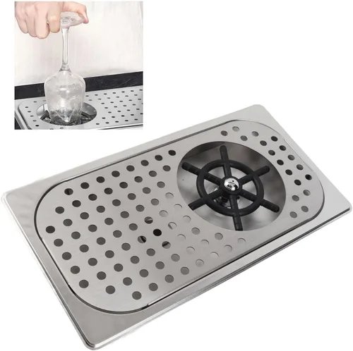 Vista 9 de Enjuagadora de vidrio, lavadora automática de vasos de acero inoxidable 304 para el hogar, bar, cafetería, con bandeja de goteo de drenaje