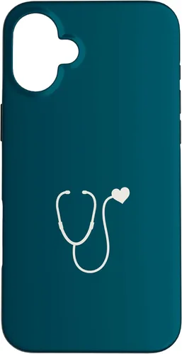 Vista 22 de iPhone 16 Dark Peacock Blue - Estuche para estetoscopio de corazón para enfermera o médico