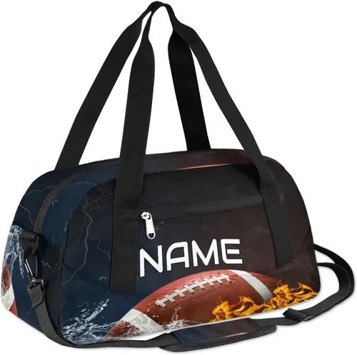 Vista 3 de Bolsa de lona personalizada para niños, fútbol americano de fuego, bolsa de gimnasio personalizada para adolescentes, niños y niñas, impermeable