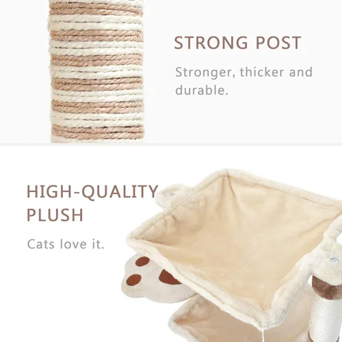 Vista 3 de SONGWAY Poste rascador para gatos con hamaca, árbol para gatos de 27.5 pulgadas con poste de sisal natural, hamaca de cama para gatos adultos