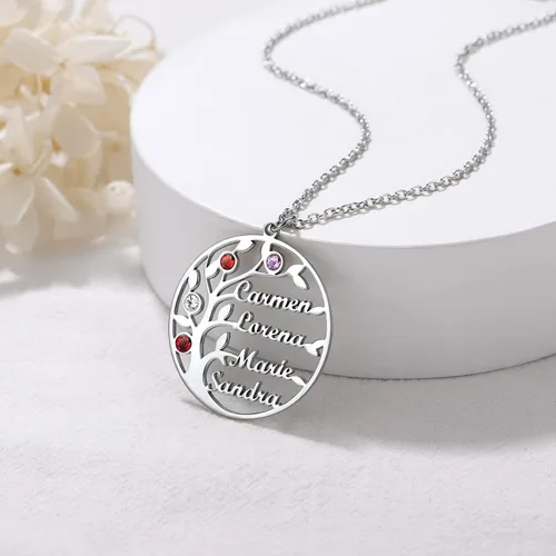 Vista 3 de U7 Collar personalizado para madres con 1-8 piedras natales simuladas con nombre de niños, acero inoxidable chapado en oro de 18 quilates, colgante
