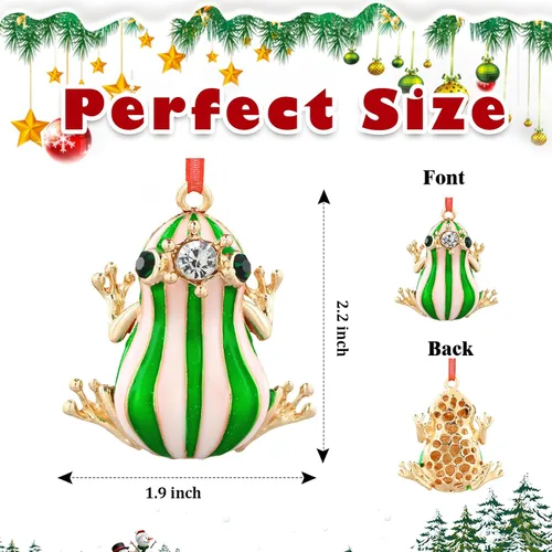 Vista 4 de Adornos de Rana Verde para Árbol de Navidad - Adornos de Rana de Navidad de Metal Adornos de Rana Verde Weihnachtsgurke Decoración de Navidad