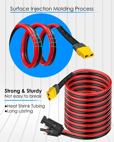 Vista 3 de Cable de extensión solar a XT60, adaptador XT60 de 25 pies 12 AWG a conector solar, cable de carga para paquete de batería de RV, paneles solares