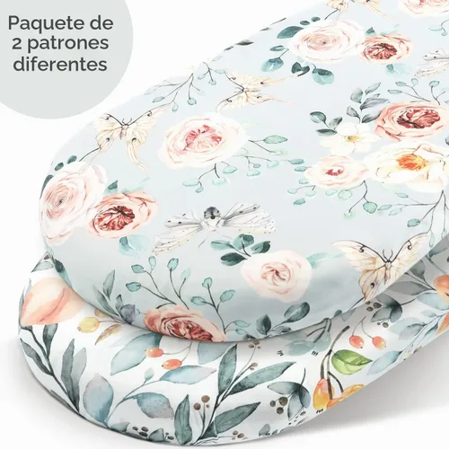 Vista 2 de GRSSDER Juego de 2 sábanas elásticas ultra suaves para cuna, ajuste universal para cuna de bebé, colchón rectangular ovalado, flores y frutas