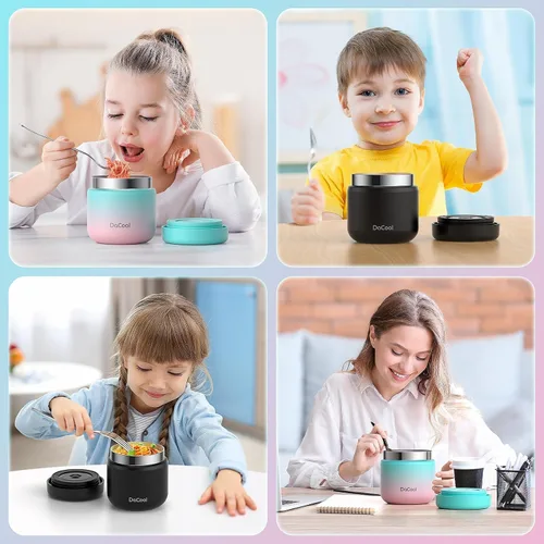 Vista 5 de DaCool Termo para niños de acero inoxidable con aislamiento al vacío para alimentos calientes, frasco de comida de 13 onzas, termo para almuerzo