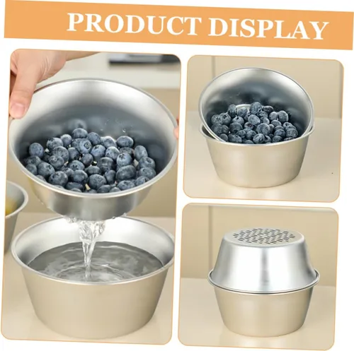 Vista 5 de TOYANDONA Colador de malla de acero inoxidable con lavabo Cesta de drenaje de cocina de malla fina para verduras y frutas, mini lavadora de arroz