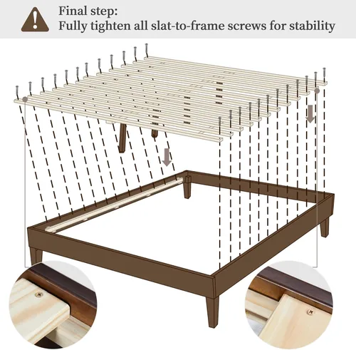Vista 8 de Yaheetech Estructura de Cama Completa de Madera Sólida Natural con Plataforma con Soporte de Listones de Madera, Espacio de 12 Pulgadas Debajo