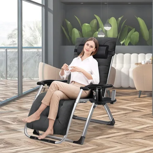 Vista 2 de MOPHOTO Silla de gravedad cero, silla de salón acolchada para exteriores con mesa lateral, silla reclinable de gravedad cero, silla reclinable