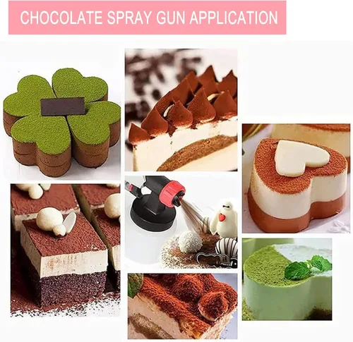 Vista 2 de Pistola pulverizadora de chocolate, máquina manual de chorro de arena de 500 W para postre – DIY hornear pastel aerógrafo pistola colorante
