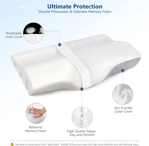 Vista 28 de ZAMAT Almohada de espuma viscoelástica para aliviar el dolor de cuello, almohada cervical ergonómica ajustable para dormir, almohada ortopédica