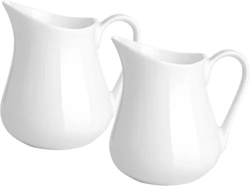 Vista 19 de Gurygo Jarra de Crema de 2 Oz (Juego/2) con Asa, Pequeña Jarra de Crema Clásica de Porcelana Fina Blanca, Pequeña Jarra de Leche para Café, Leche