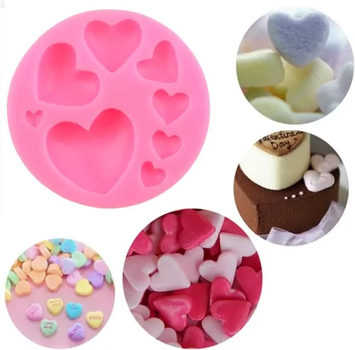 Vista 2 de 2 moldes de silicona rosa, diferentes tamaños, molde de chocolate con forma de corazón, moldes para decoración de galletas, pasteles, pasteles