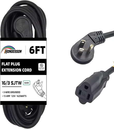 Vista 29 de Cable de extensión de enchufe plano para interiores, certificación UL, calibre 14, 3 pies, negro, 3 clavijas, resistente, cable de alimentación SJTW