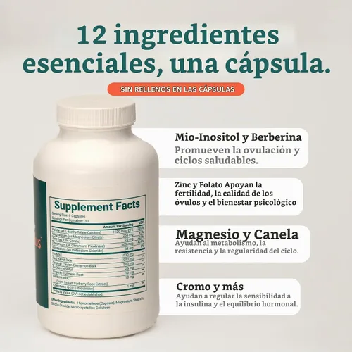 Vista 5 de Suplemento para mujeres, mezcla de mio-inositol y D-Chiro 40:1 con 12 ingredientes, 180 cápsulas
