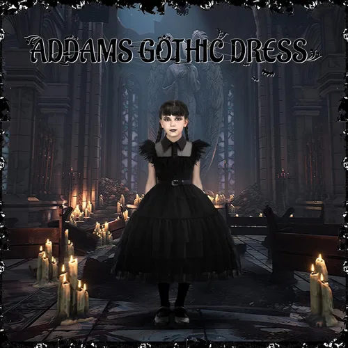 Vista 4 de Wednesday Addams - Vestido para niños y niñas, disfraz de fiesta familiar Addams, uniforme de academia, vestidos de baile, vestido de fiesta