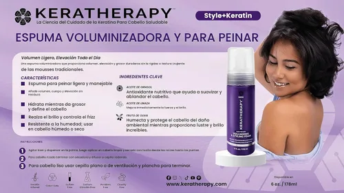 Vista 3 de KERATHERAPY Espuma nutritiva voluminizadora con infusión de queratina, 6 onzas líquidas, 6 fl oz / 178 ml, espuma para peinar el cabello con aceite