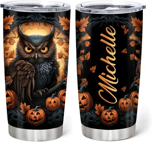 Vista 15 de Hyturtle Vaso personalizado para amantes de los búhos, vaso de café de acero inoxidable con nombre personalizado, 20 onzas con tapa, ideal como