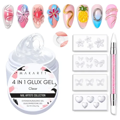 Vista 10 de Makartt Arte de uñas de gel 3D: 4 en 1 constructor de gel sólido transparente para extensión, pegamento de uñas UV para uñas acrílicas, diamantes
