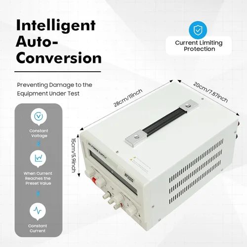 Vista 2 de Fuente de alimentación de CC variable 0-30V 0-20A, fuente de alimentación de banco de CC regulada de conmutación ajustable, protección múltiple de 4