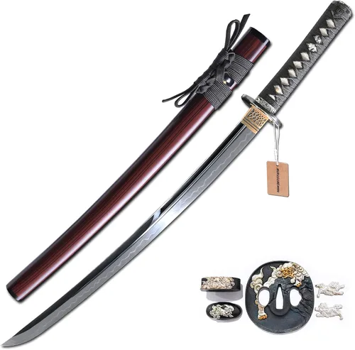 Vista 11 de MURASAME Wakizashi Sword T10 - Arcilla de acero templada real Hamon Full Tang muy afilada