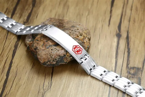 Vista 3 de MEALGUET Pulsera de identificación médica para hombres grabado gratuito de acero inoxidable, alerta médica masculina, joyería de identificación