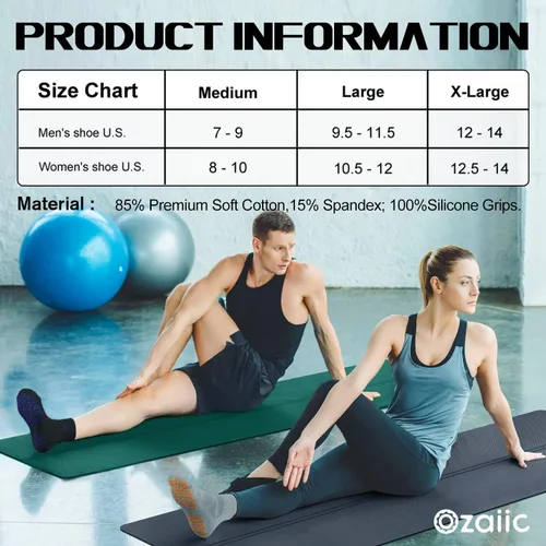 Vista 4 de Ozaiic Calcetines de agarre antideslizantes para yoga hogar entrenamiento barra pura pilates hospital calcetines de cojín ideales para hombres