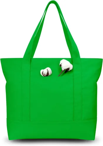 Vista 9 de TOPDesign Paquete de 1 bolsa de lona con bolsillo externo, bolsa de compras reutilizable para comestibles, cierre de cremallera superior, artículos
