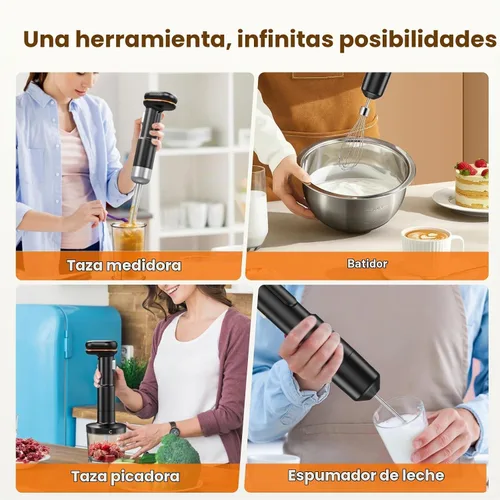 Vista 4 de Batidora de inmersión sin cable de varilla 5 en 1, Ritus 13000RPM, licuadora de sopa recargable de mano, mezclador para comida de bebé y batidos