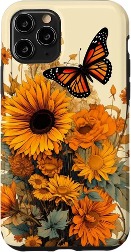 Vista 29 de Vintage Sunflower and Monarch Butterfly Case for iPhone 17