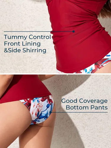 Vista 5 de MiYang Traje de baño tankini de dos piezas para mujer, con control de barriga, parte delantera cruzada