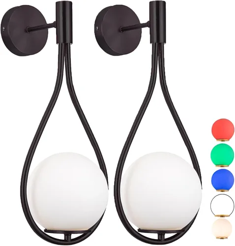 Vista 9 de Paquete de apliques de pared/luces de pared, no cableadas de latón dorado, lámparas de pared de globo de vidrio blanco, lámpara inalámbrica