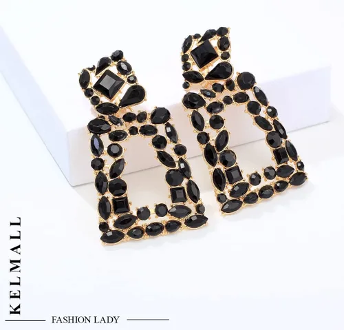 Vista 4 de KELMALL Aretes Colgantes de Pedrería Geométricos Gruesos para Mujeres Aretes Colgantes Rectangulares Audaces de Declaración, Joyería de Moda