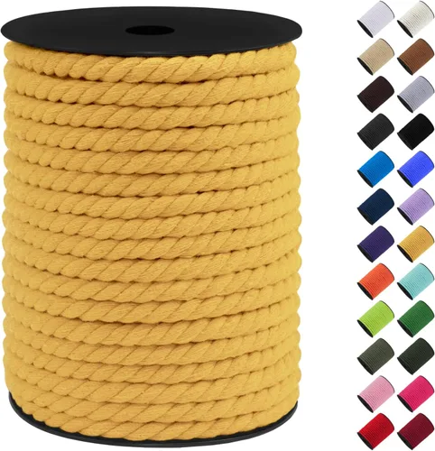 Vista 45 de Cordón de macramé de algodón, 0.315 in x 131 pies, hilo grueso para manualidades, cuerda trenzada de 3 hebras para colgar en la pared, ganchos