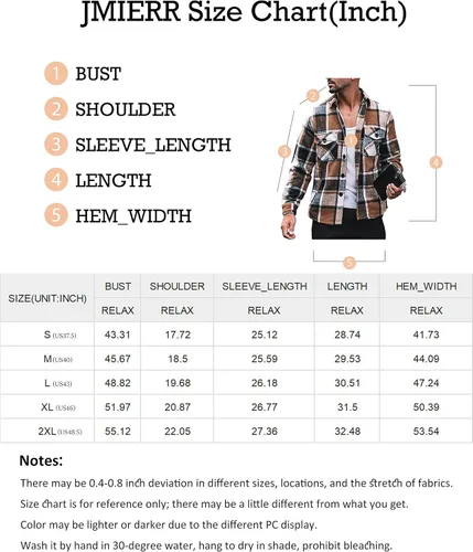 Vista 6 de JMIERR Camisas de franela para hombre, estilo casual, con botones, manga larga, a cuadros, chaquetas ligeras con bolsillos