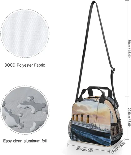 Vista 2 de Retro Titanic Famous Old Historic - Bolsa de almuerzo reutilizable con correa para el hombro para hombres y mujeres