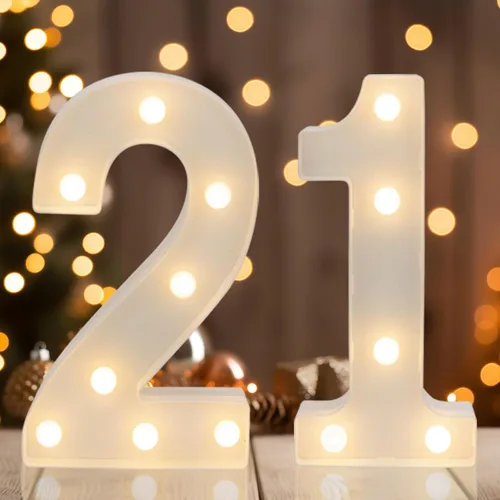 Vista 8 de Números Decorativos con Luces LED, Decoraciones de Cumpleaños número 13, Luces de Números LED Blanco Cálido, Letrero de Número de Marquesina