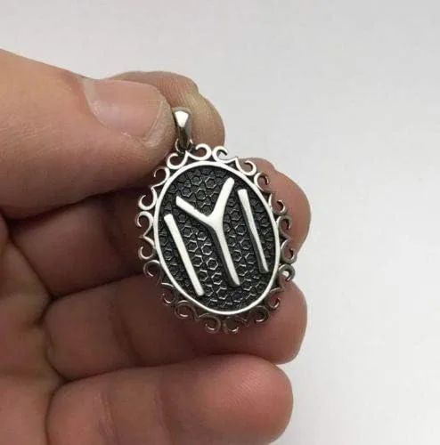 Vista 5 de Joyería turca ovalada Kayi Iyi Ertugrul Motif 925K plata esterlina colgante unisex coche colgante, Plata esterlina